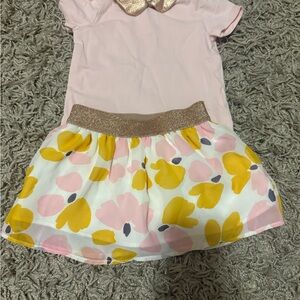 Kate Spade Pink and Yellow Floral Skirt with Pink Polo top toddler Girl 18M
